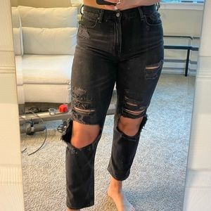 American Eagle Distressed Ripped Faded Black Boyfriend Jeans
